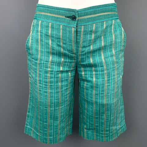 M MISSONI Talla 2 Pantalones cortos de lino / algodón con rayas tejidas verdes