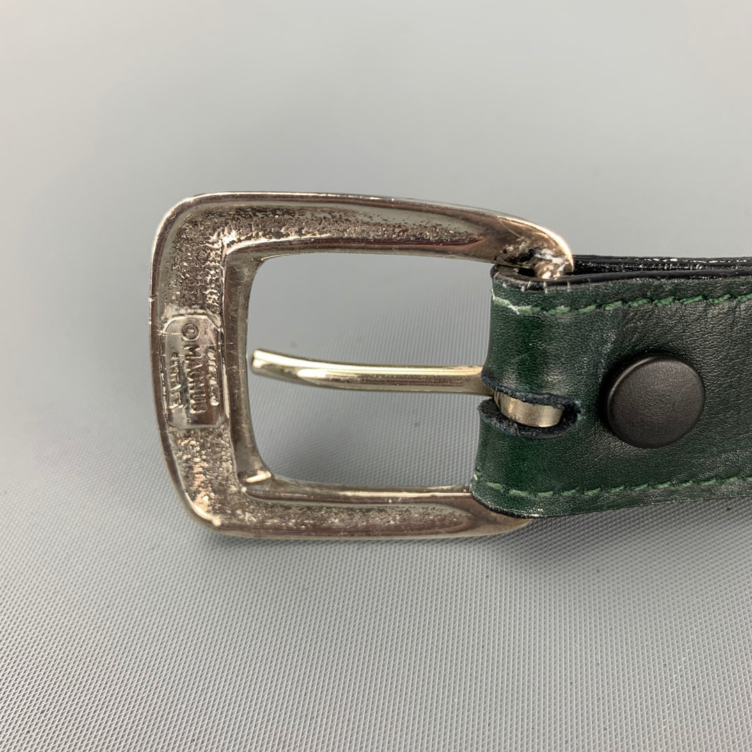 DOUGLAS MAGNUS Size S Dark Green Sterling Silver Leather Heartline Belt