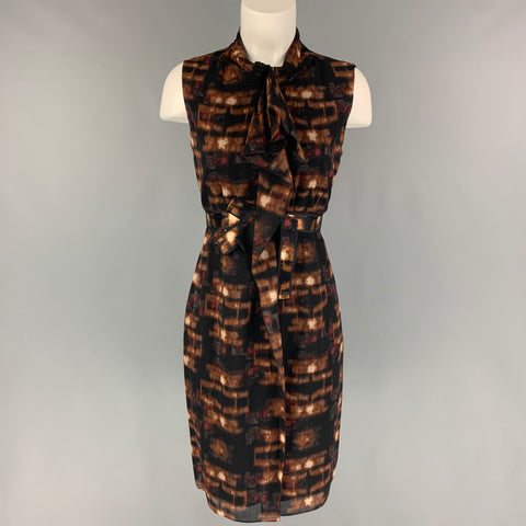 ELIE TAHARI Taille 6 Robe sans manches en laine et nylon marbré marron noir