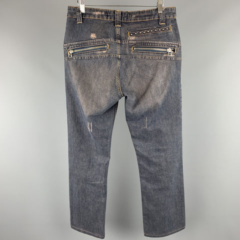 DAVID MAYER Taille 32 x 30 Jean en denim délavé indigo