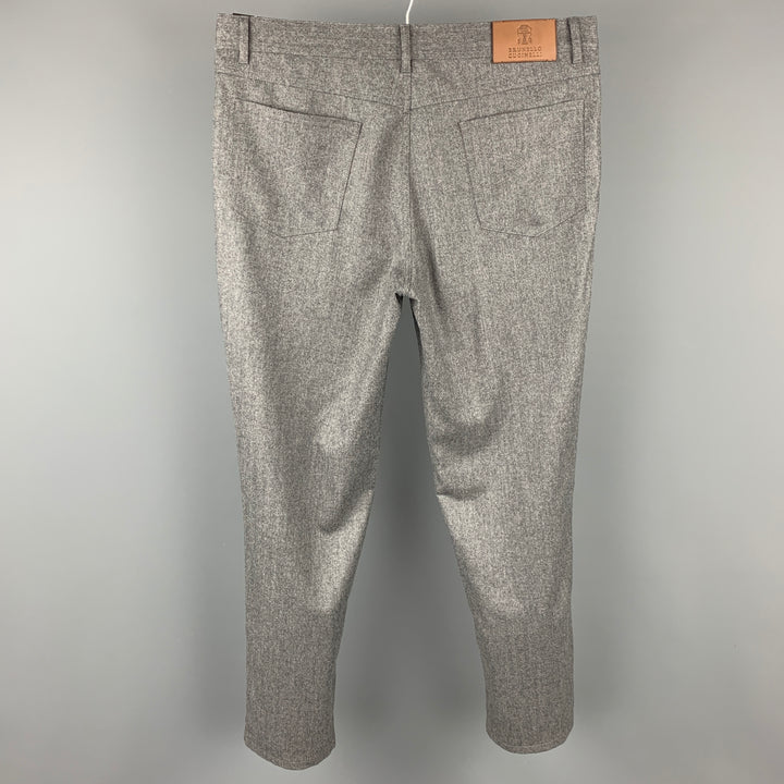 BRUNELLO CUCINELLI Taille 34 Pantalon habillé en laine chiné gris avec braguette boutonnée