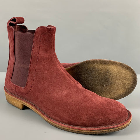 BOTTEGA VENETA Size 7.5 Burgundy Suede Chelsea Boots