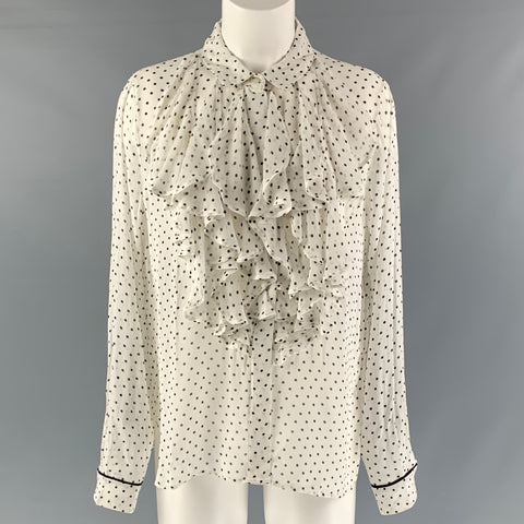 GANNI Size 6 White &  Black Viscose Polka Dot Blouse