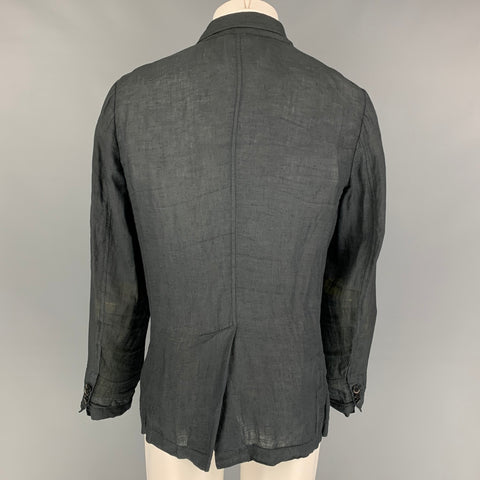 BARENA Taille 40 Manteau de sport à revers cranté en lin froissé ardoise