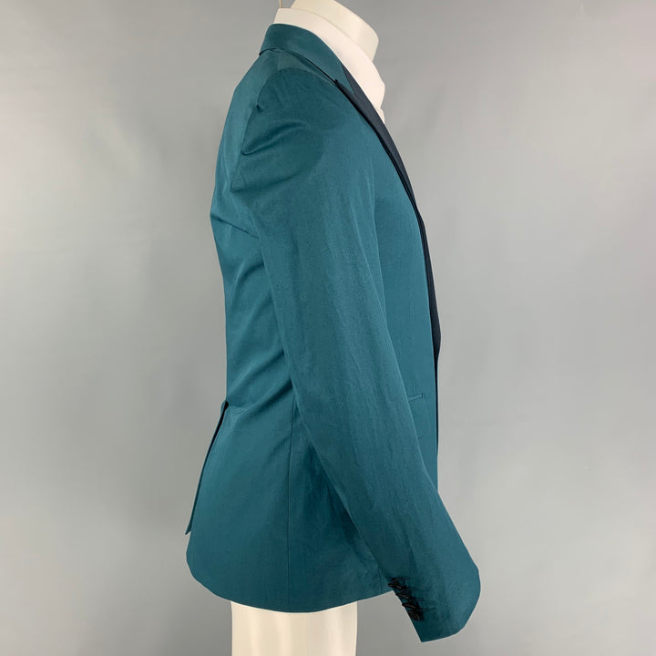 LANVIN Size 36 Teal Black Tweed Cotton Peak Lapel Sport Coat