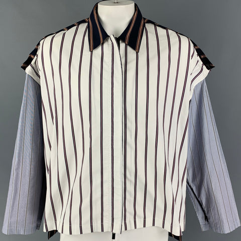 N. HOOLYWOOD Multi-Color Stripe Cotton Zip Up Long Sleeve Big Shirt