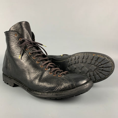 GUIDI Size 12 Black Pebble Grain Leather Lace Up Boots