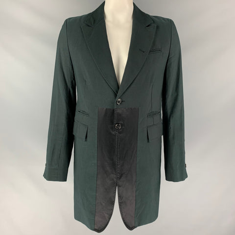 ANN DEMEULEMEESTER Size XL Charcoal & Black Peak Lapel Cotton Coat