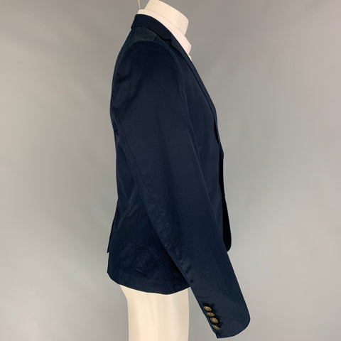BEN SHERMAN Size 40 Navy Cotton Notch Lapel Sport Coat