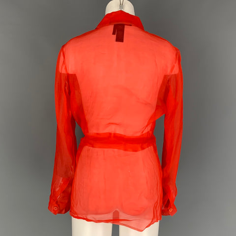 RALPH LAUREN Purple Label Size S Red See Through Silk Lightweight Belted Jacket