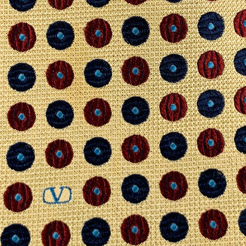VALENTINO Yellow Red Blue Dots Silk Tie