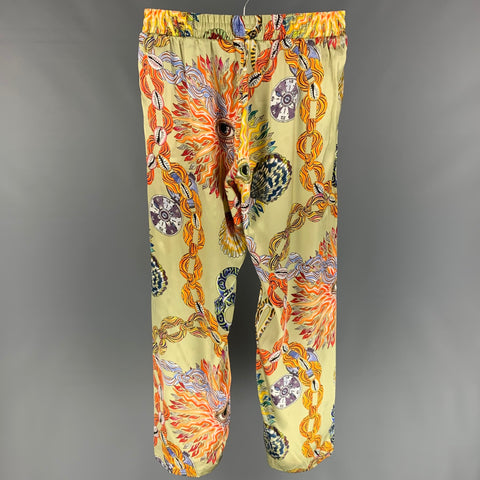 BLUEMARBLE Size S Multi-Color Print Silk Elastic Waistband Casual Pants