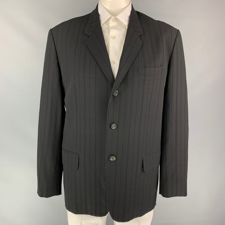 YOHJI YAMAMOTO Size M Black Stripe Wool Oversized Coat