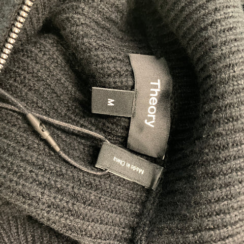 THEORY Size M Black Knit Wool Cashmere 1/4 Zip Sweater