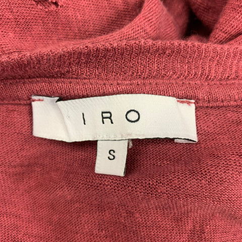 IRO Size S Burgundy Distressed Linen Crew-Neck Clay T-shirt