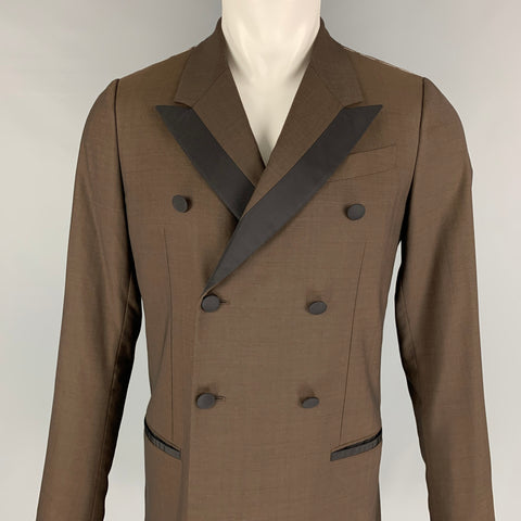 DOLCE & GABBANA Size 34 Brown Black Wool Blend Double Breasted Coat