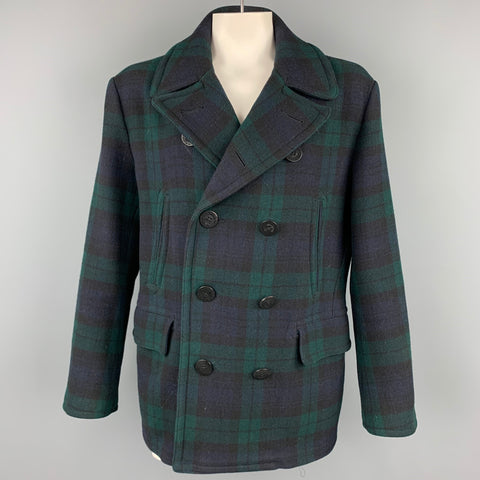 POLO by RALPH LAUREN Size XL Blackwatch Plaid Wool Double Breasted Peacoat
