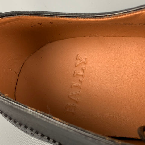 BALLY Size 8 Black Perforated Leather Wingtip Lace Up Shoes