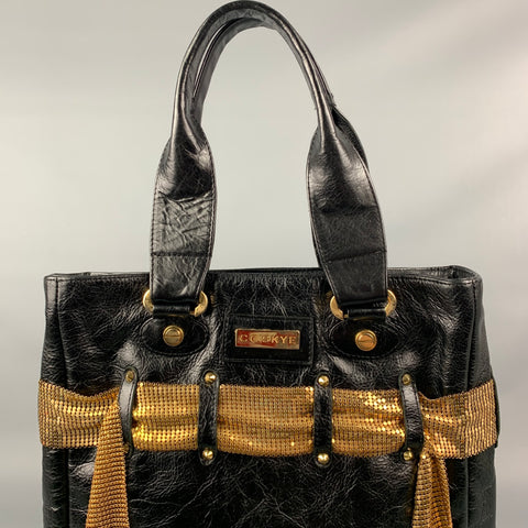 CC SKYE Black & Gold Leather Tote Handbag