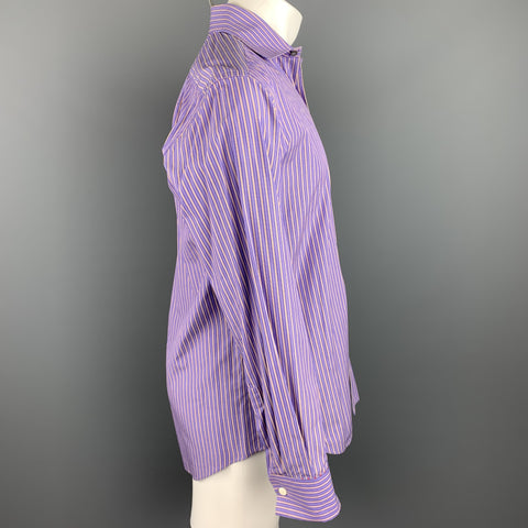 PAUL SMITH Size M Purple Stripe Cotton French Cuff Long Sleeve Shirt