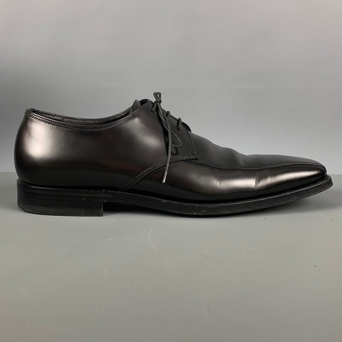 PRADA Size 10.5 Black Leather Square Toe Lace Up Shoes