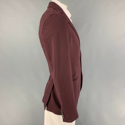CIRCOLO Taille 42 Manteau de sport à revers cranté en coton aubergine