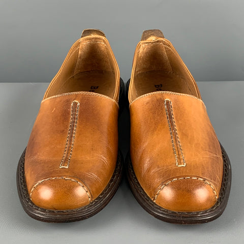 BELVEDERE Size 9 Brown Contrast Stitch Leather Cap Toe Loafers