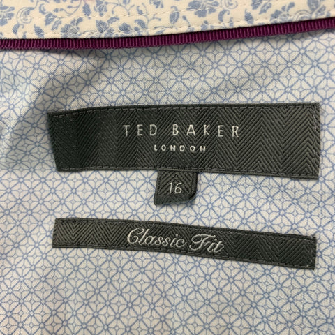 TED BAKER Size L Blue Cotton Elastane Hidden Placket Long Sleeve Shirt