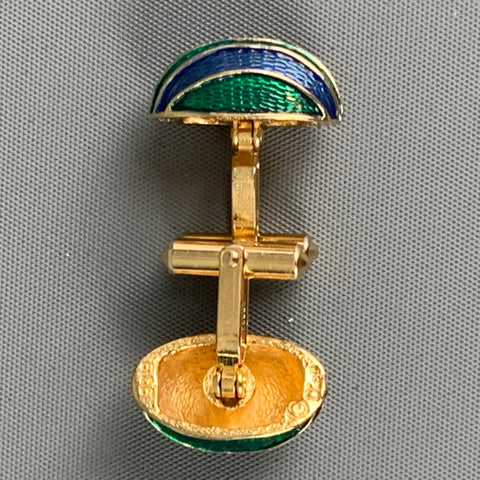 CHRISTIAN DIOR Gold Gren Blue Metal Cuff Links