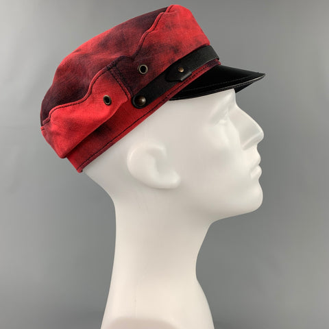 DSQUARED2 Size S Red & Black Cotton Leather Biker Hat