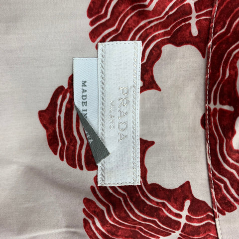 PRADA Size M Light Grey & Burgundy Floral Cotton Camp Short Sleeve Shirt