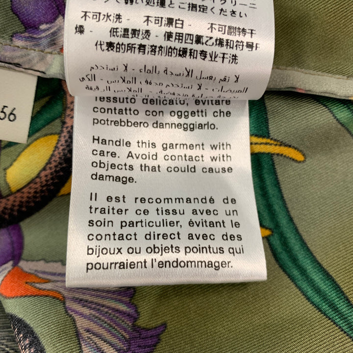 GUCCI Talla XXL Camisa de manga corta Campamento de seda con estampado multicolor verde