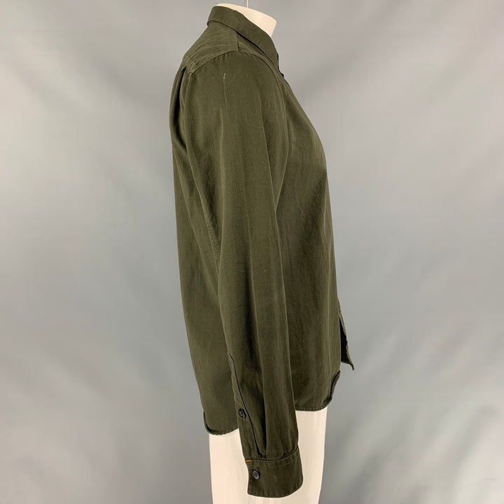 NUDIE JEANS Size L Olive Solid Cotton Button Down Long Sleeve Shirt