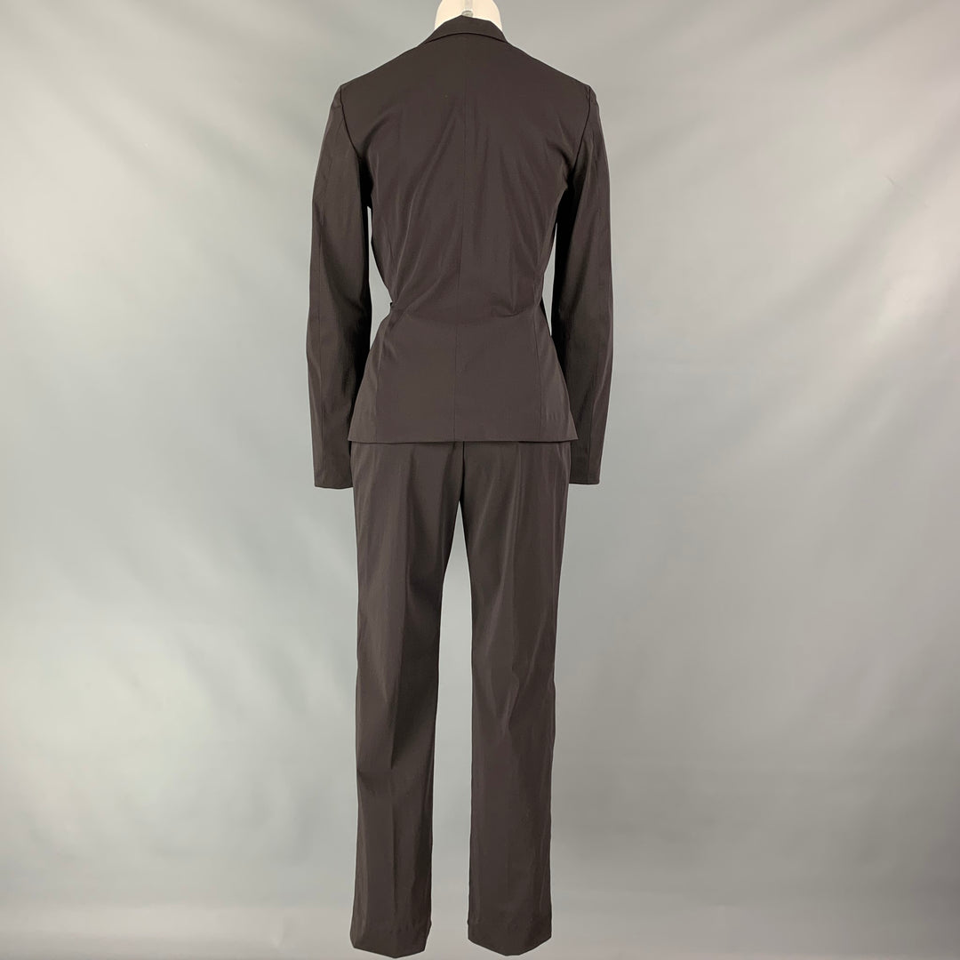 JIL SANDER Size 4 Brown Wool Blend Leather Strap Pants Suit