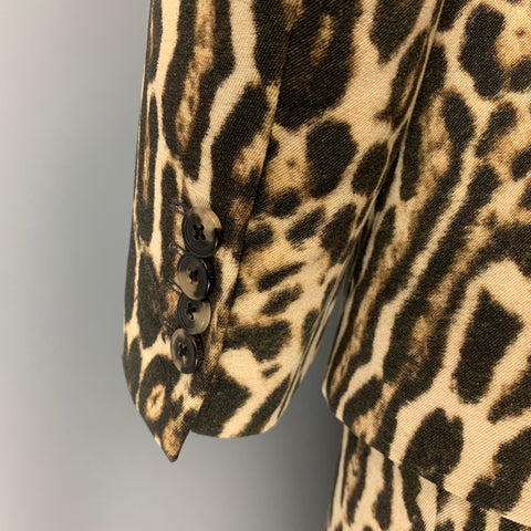 DRIES VAN NOTEN Chest Size 42 Brown Tan Animal Print Wool Notch Lapel 36 31 Suit