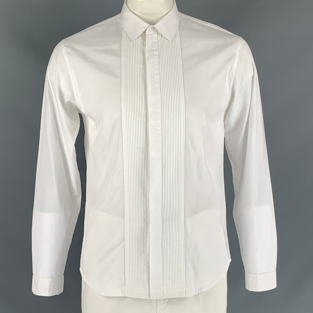 SANDRO PARIS Size M White Solid Cotton Pin Tuck Long Sleeve Shirt