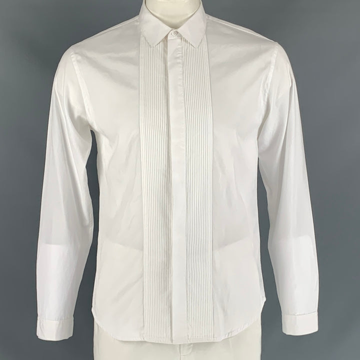 SANDRO PARIS Size M White Solid Cotton Pin Tuck Long Sleeve Shirt