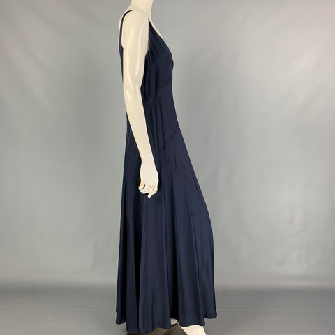 POLO by RALPH LAUREN Size 6 Navy Viscose Sleeveless Long V-Neck Dress