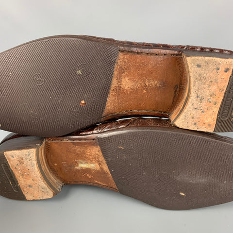 Vintage SANDRO MOSCOLONI Size 11 Brown Textured Crocodile Penny Loafers
