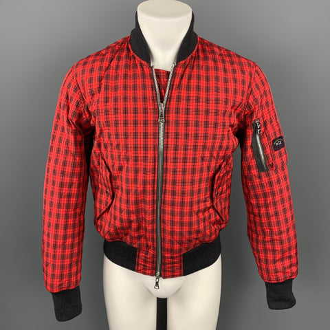 NICK WOOSTER x PAUL SHARK Size M Red & Black Plaid Nylon Zip Up Bomber Jacket