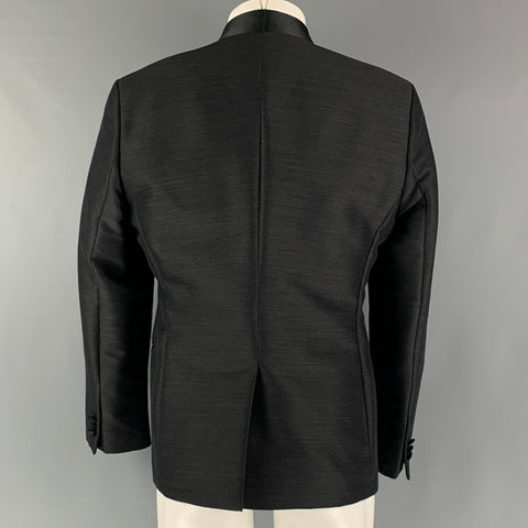EMPORIO ARMANI Size 40 Black Solid Wool Blend Shawl Collar Sport Coat