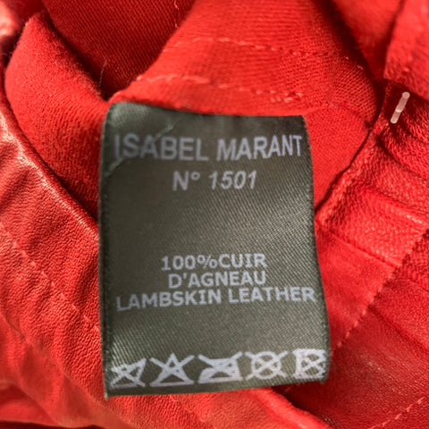 ISABEL MARANT Pantalon décontracté à cordon en cuir rouge taille 4