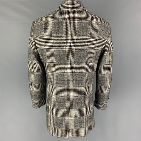 DUNHILL Size 42 Black White Plaid Wool Cashmere Car Coat