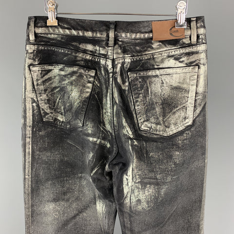 JUST CAVALLI Size 30 Black & Silver Metallic Painted Denim Pistol Jeans