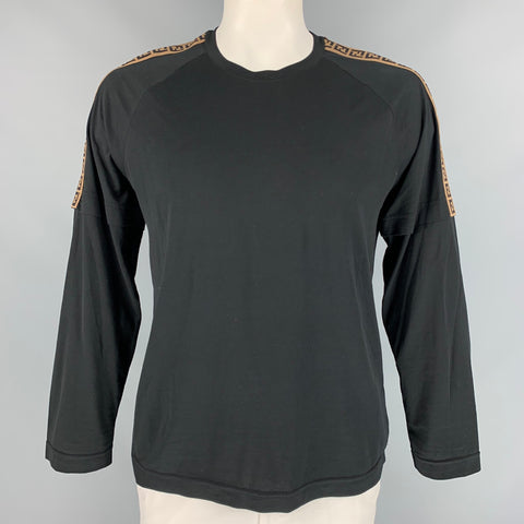 FENDI Size L Black Logo Cotton Simulated Layer Long Sleeve T-shirt