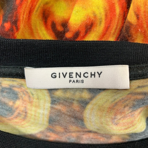GIVENCHY Pre-Spring 2014 Size XS Black Yellow Orange Polyester Applique T-Shirt