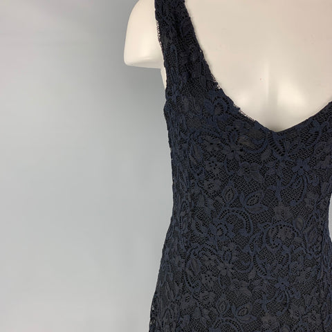 RALPH LAUREN Blue Label Size L Navy Nylon V-Neck Mid-Calf Dress