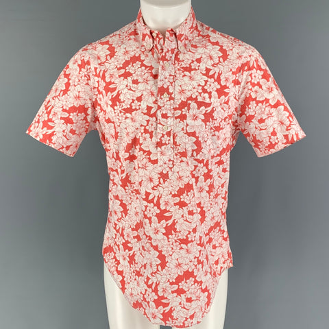 GITMAN VINTAGE Size M Orange White Floral Cotton Button Down Short Sleeve Shirt