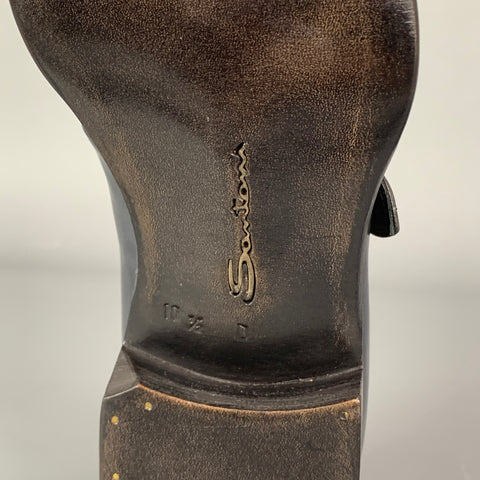 SANTONI Size 11.5 Charcoal Antique Leather Monk Strap Loafers
