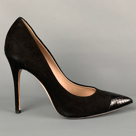 JEAN-MICHEL CAZABAT Size 9 Black Lizard Suede Pointed Toe Pumps